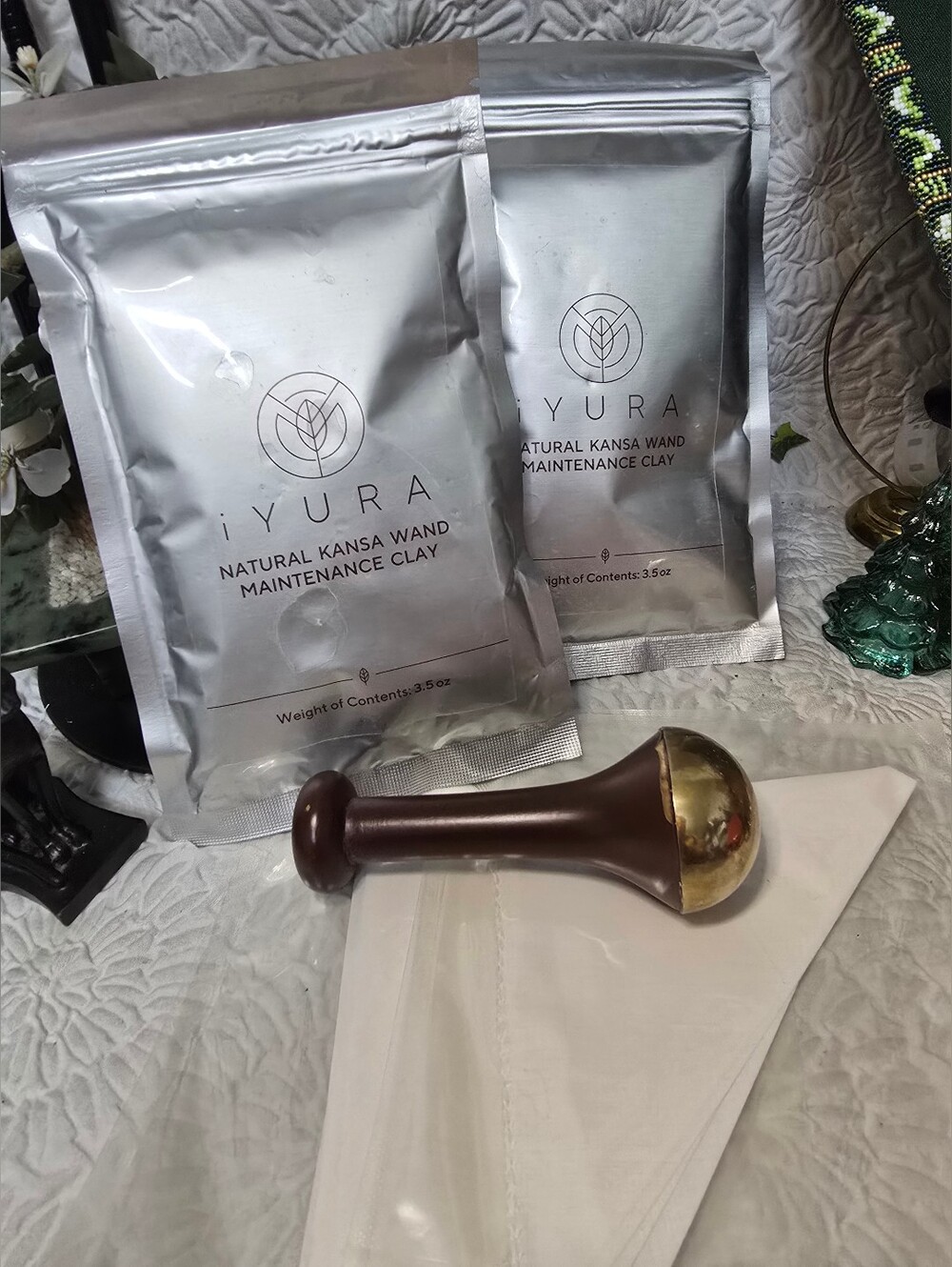 iYURA Ayurvedic Kansa Wand Maintenance Kit – 2 Clays, 2 Cloths & Free Wand